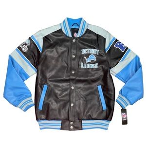 COPY - G-III Detroit Lions Blue Black Faux Leather Varsity Jacket